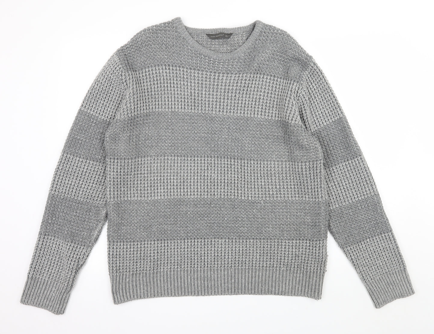 Cedar Wood State Mens Grey Striped Knit Pullover Jumper Size XL