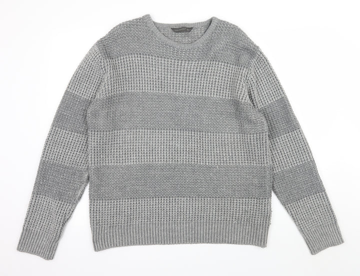 Cedar Wood State Mens Grey Striped Knit Pullover Jumper Size XL
