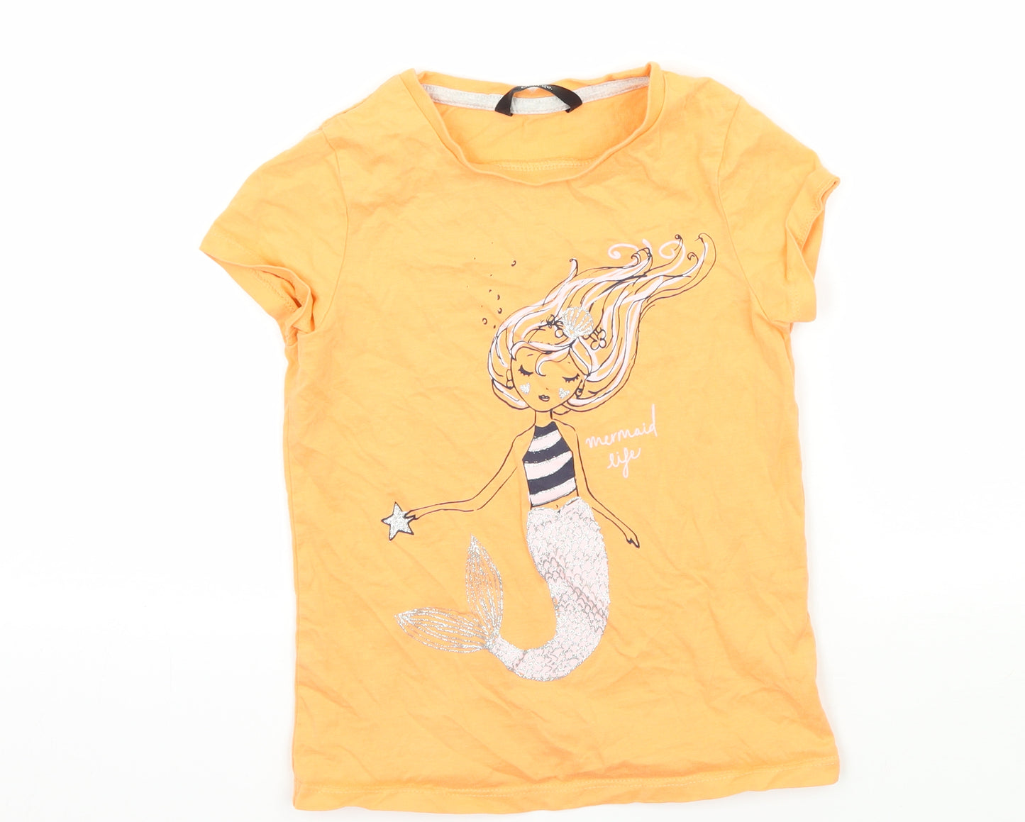 George Girls Orange  Jersey Basic T-Shirt Size 6-7 Years  - Mermaid life