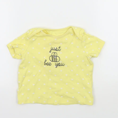 F&F Girls Yellow Polka Dot Jersey Basic T-Shirt Size 12-18 Months  - Just be you