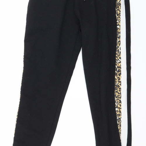 Pink Vanilla Womens Black Striped Jersey Jogger Trousers Size 8 L27 in