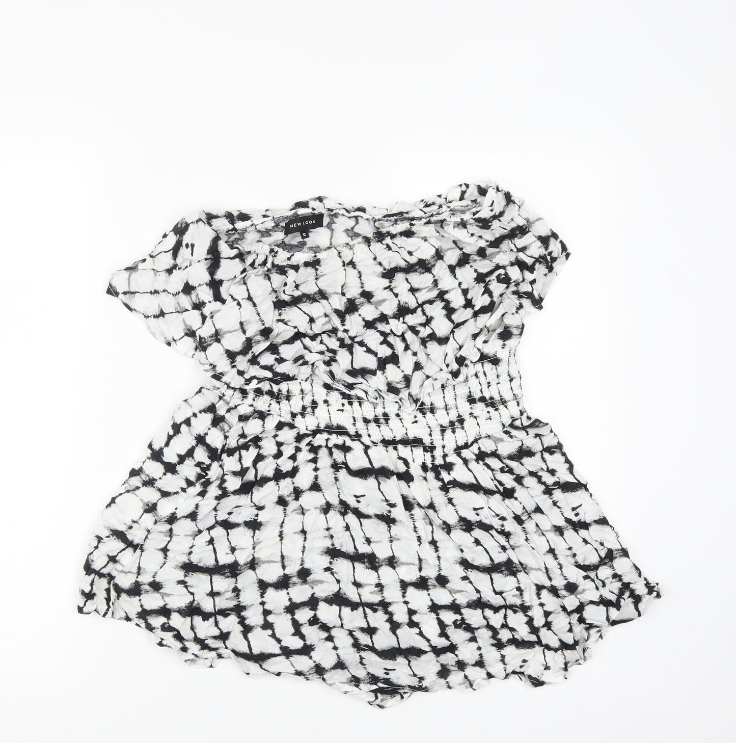 New Look Womens White Geometric  Playsuit One-Piece Size 12  - SKORT