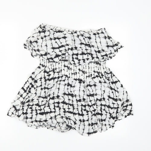 New Look Womens White Geometric  Playsuit One-Piece Size 12  - SKORT