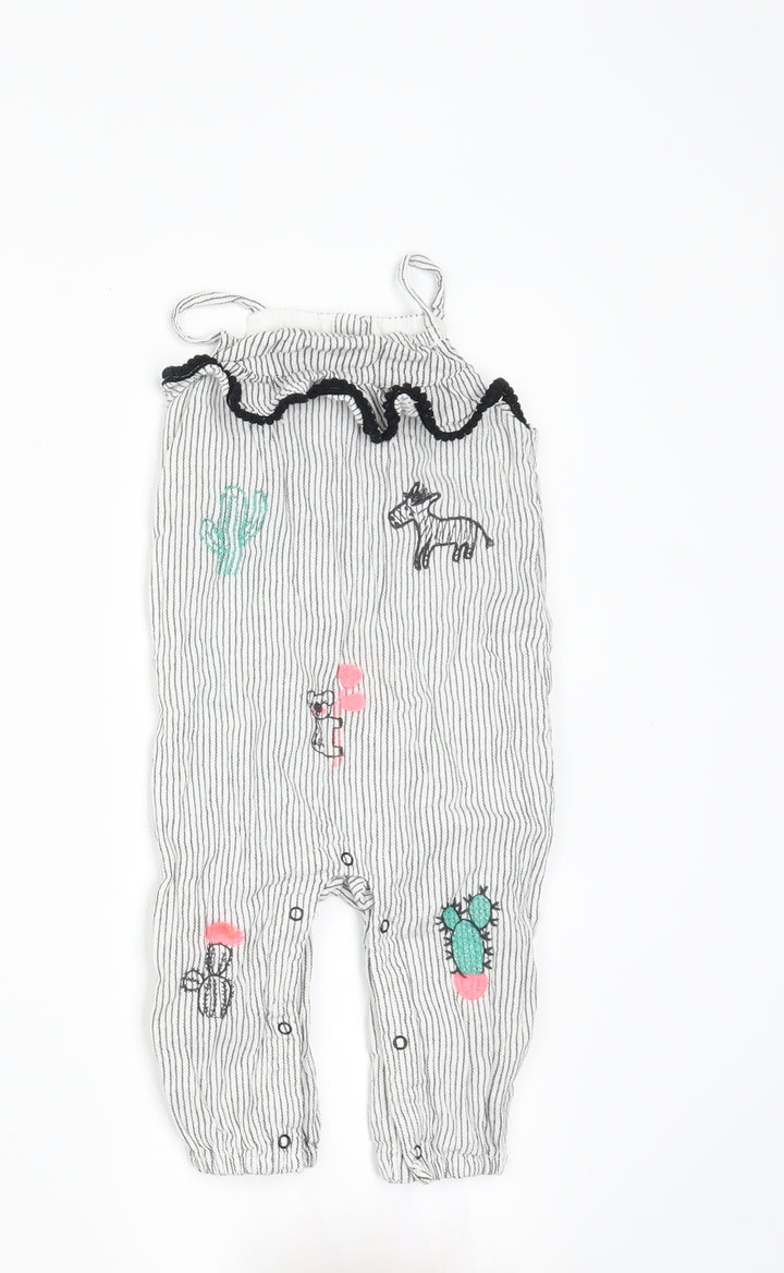 Matalan Girls White Striped  Dungaree One-Piece Size 6-9 Months