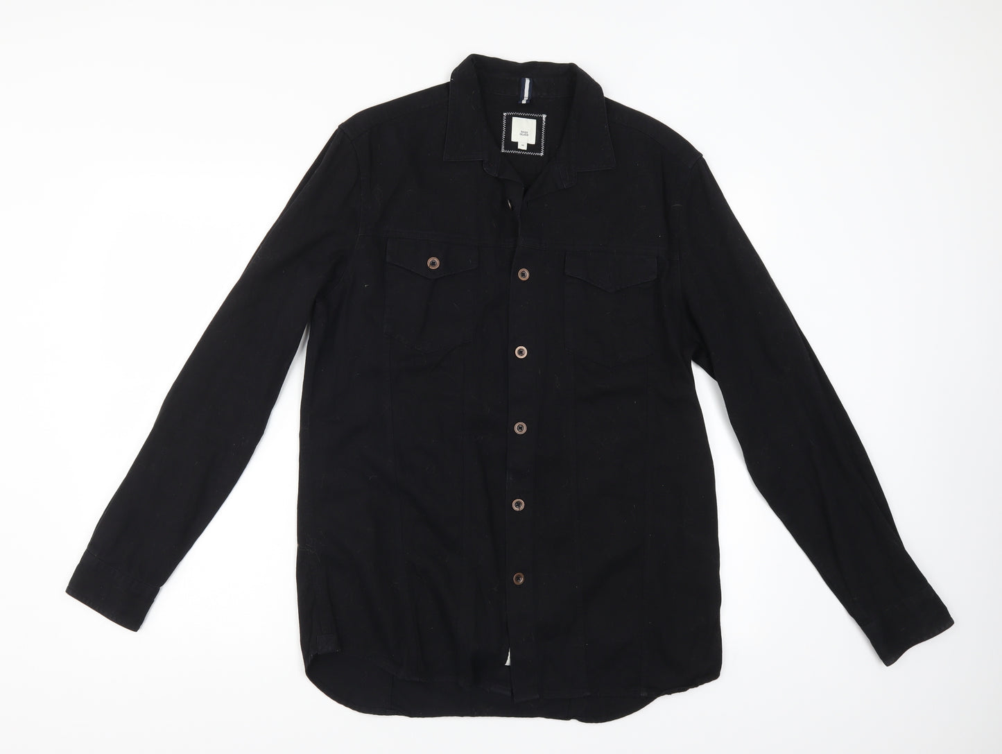 River Island Mens Black  Denim  Button-Up Size M