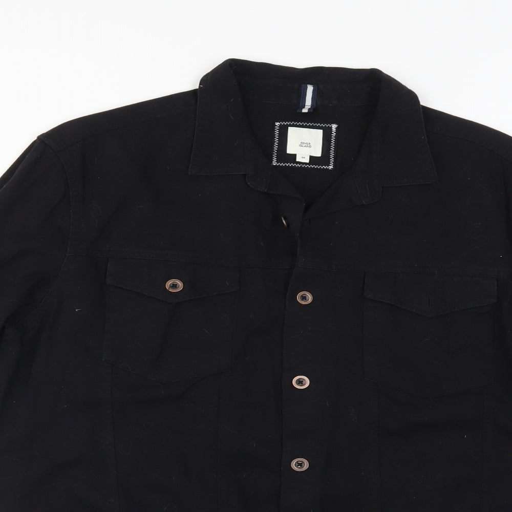 River Island Mens Black  Denim  Button-Up Size M
