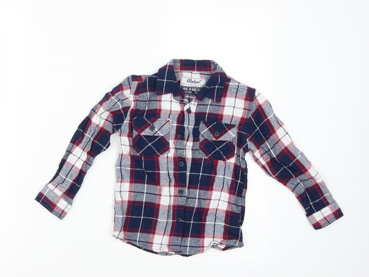 Front view of Primark boys’ blue check basic button-up, size 3-4, years