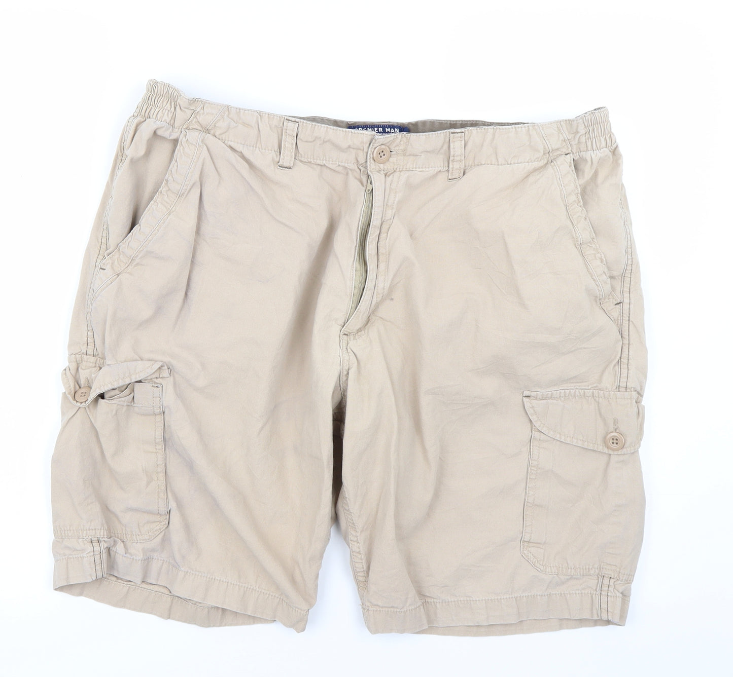 Premier Man Mens Beige   Cargo Shorts Size 40 in