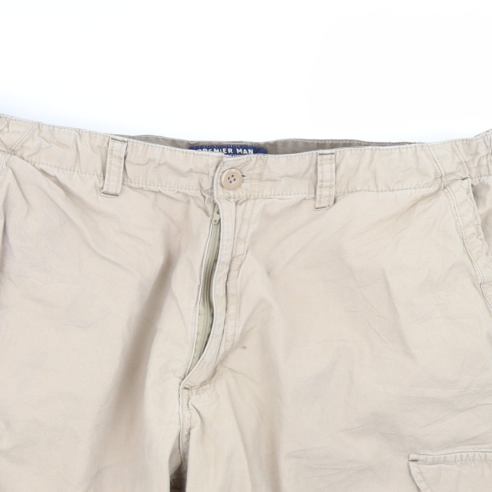 Premier Man Mens Beige   Cargo Shorts Size 40 in