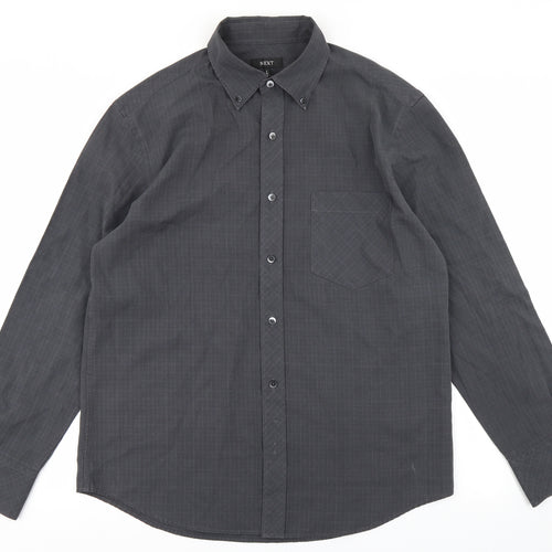 NEXT Mens Grey Plaid   Button-Up Size L