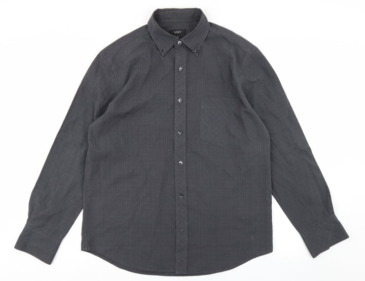NEXT Mens Grey Plaid Button-Up Size L