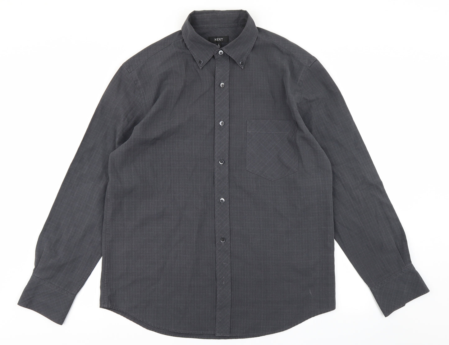 NEXT Mens Grey Plaid   Button-Up Size L