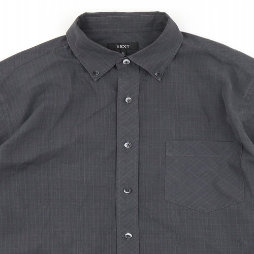 NEXT Mens Grey Plaid   Button-Up Size L