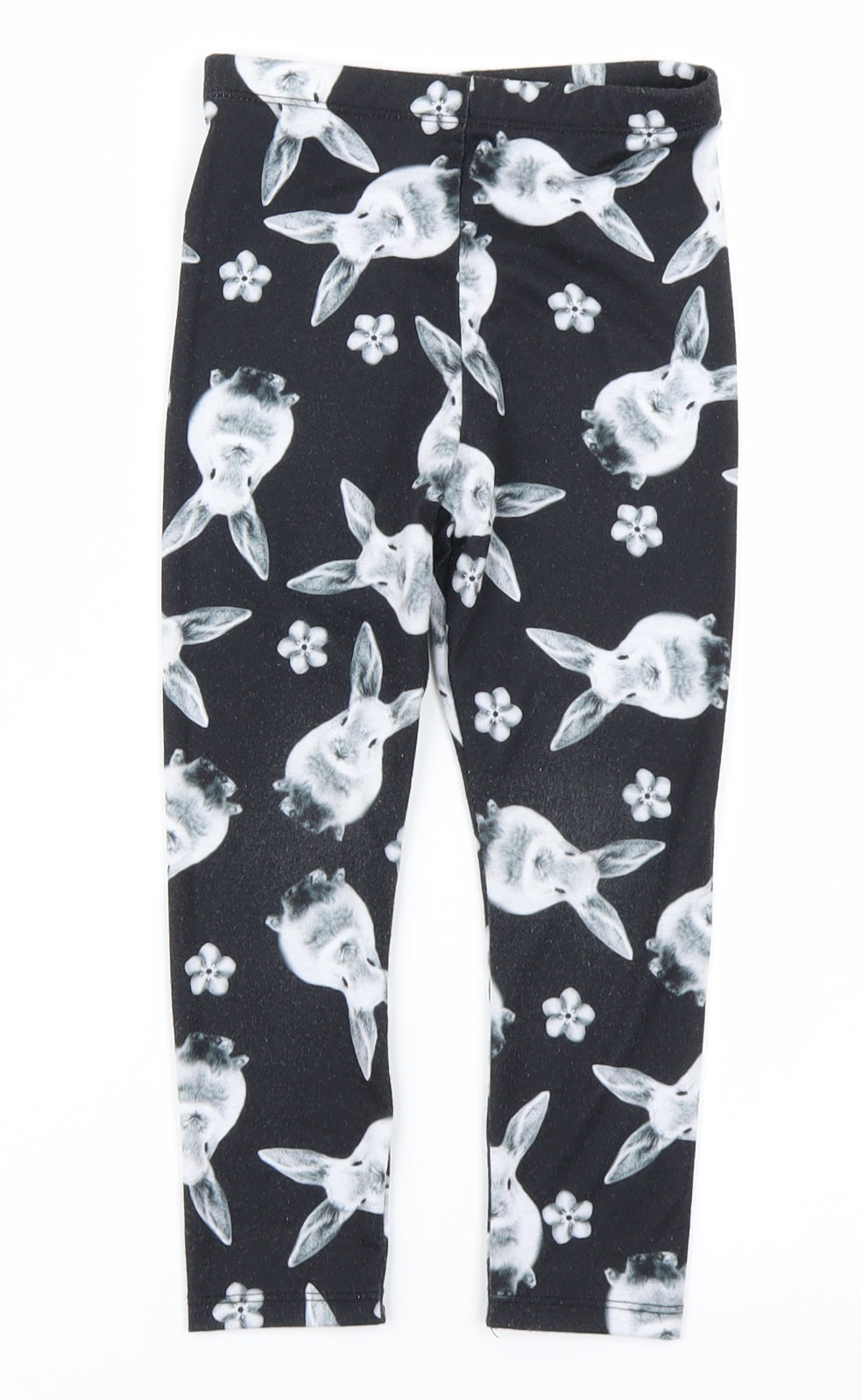 George Girls Black Floral  Jegging Trousers Size 3-4 Years - Rabbit print