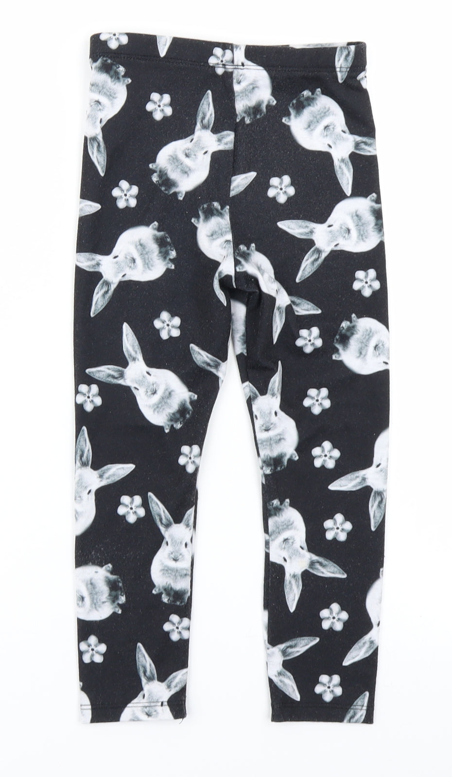 George Girls Black Floral  Jegging Trousers Size 3-4 Years - Rabbit print