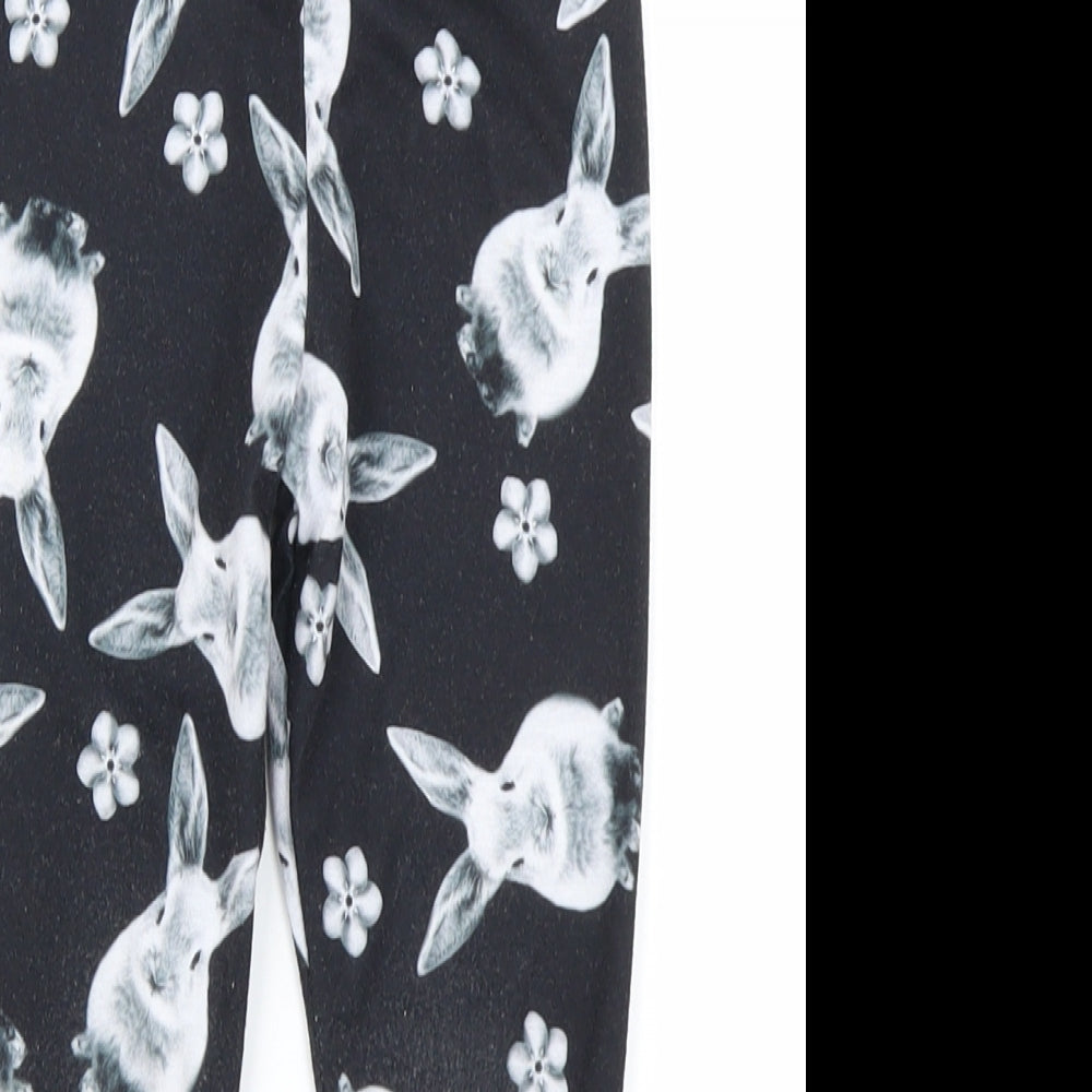 George Girls Black Floral  Jegging Trousers Size 3-4 Years - Rabbit print