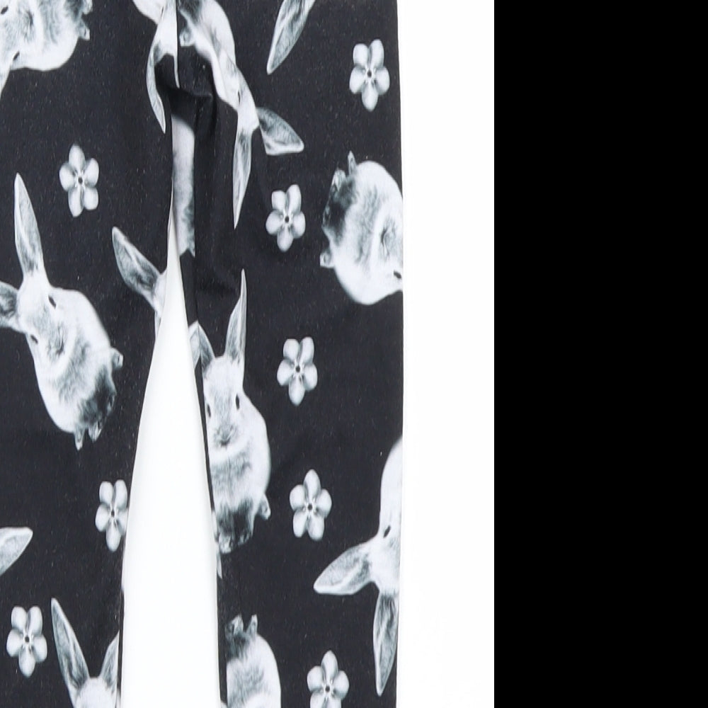 George Girls Black Floral  Jegging Trousers Size 3-4 Years - Rabbit print