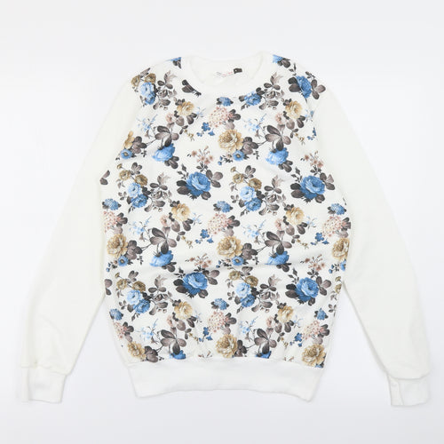 LCN angel Womens White Floral  Pullover Sweatshirt Size M