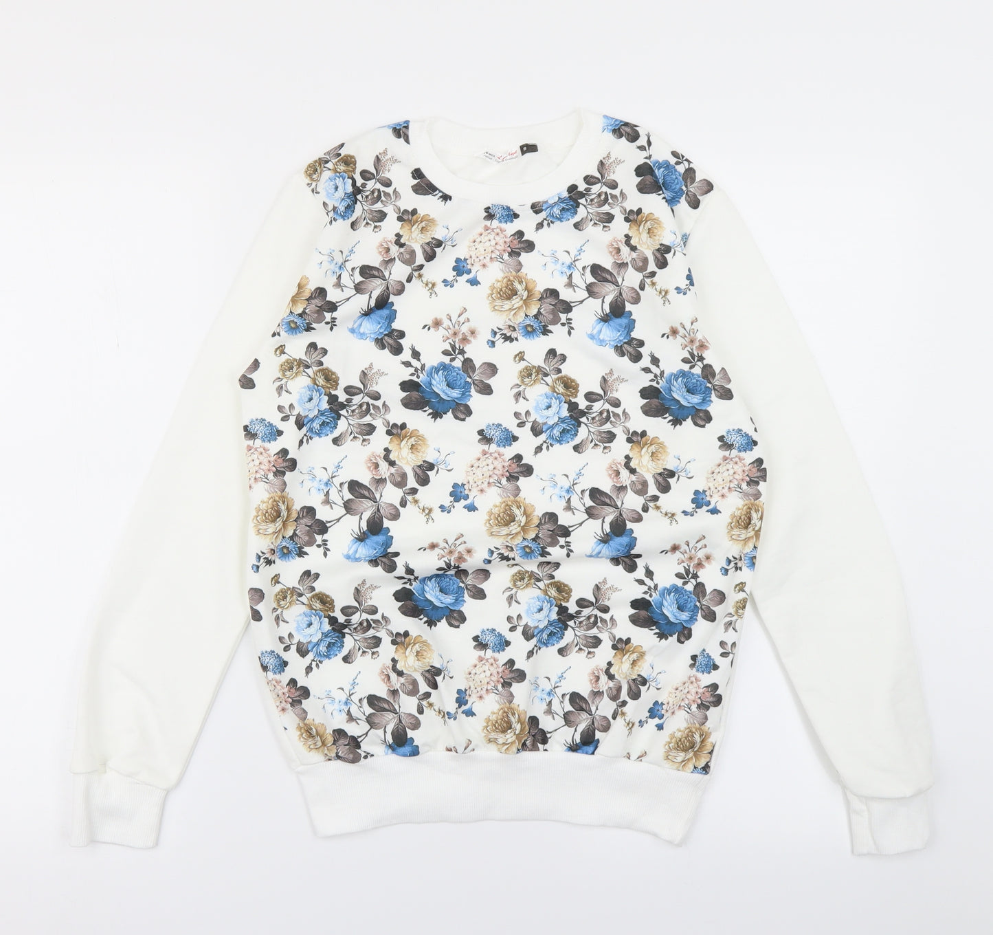 LCN angel Womens White Floral  Pullover Sweatshirt Size M