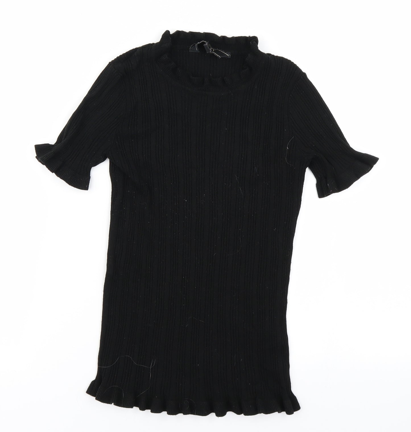 Lipsy Womens Black  Knit Basic T-Shirt Size 6  - Lettuce edging