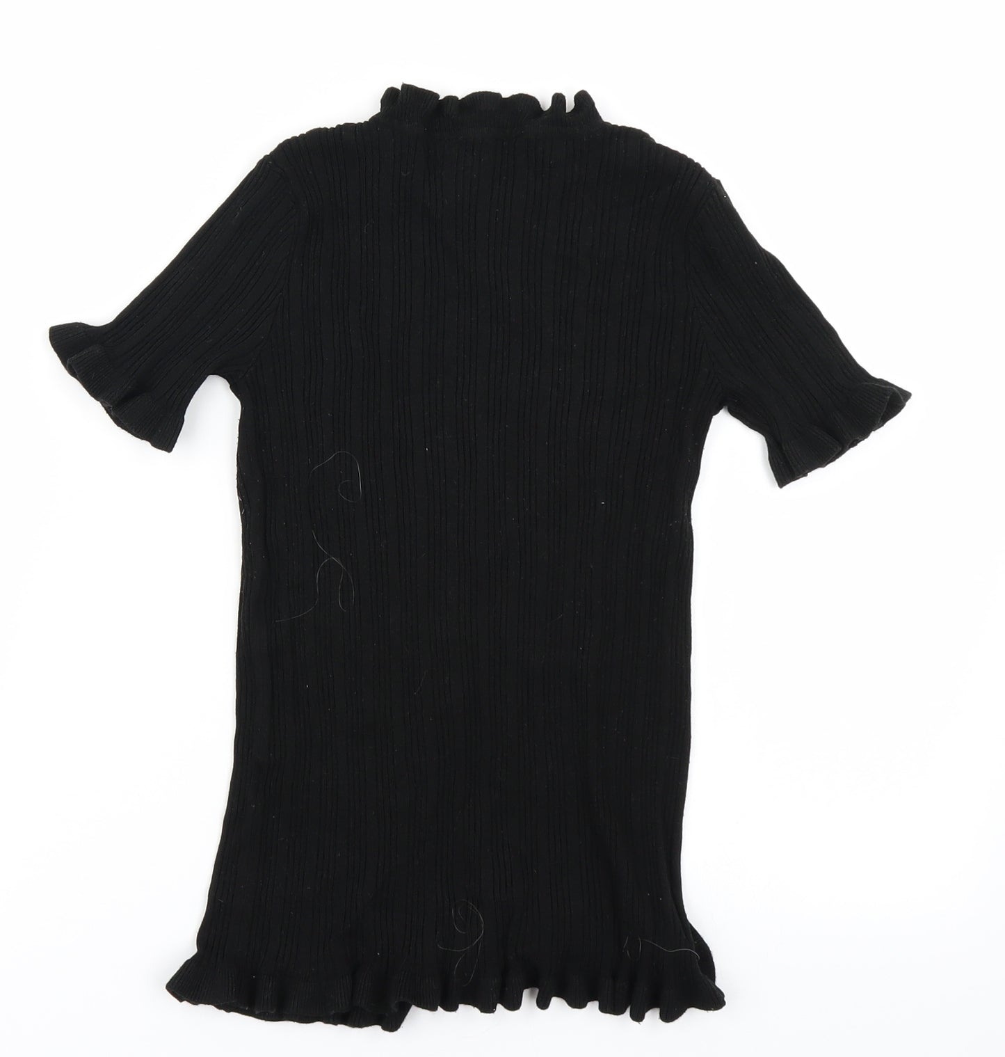 Lipsy Womens Black  Knit Basic T-Shirt Size 6  - Lettuce edging