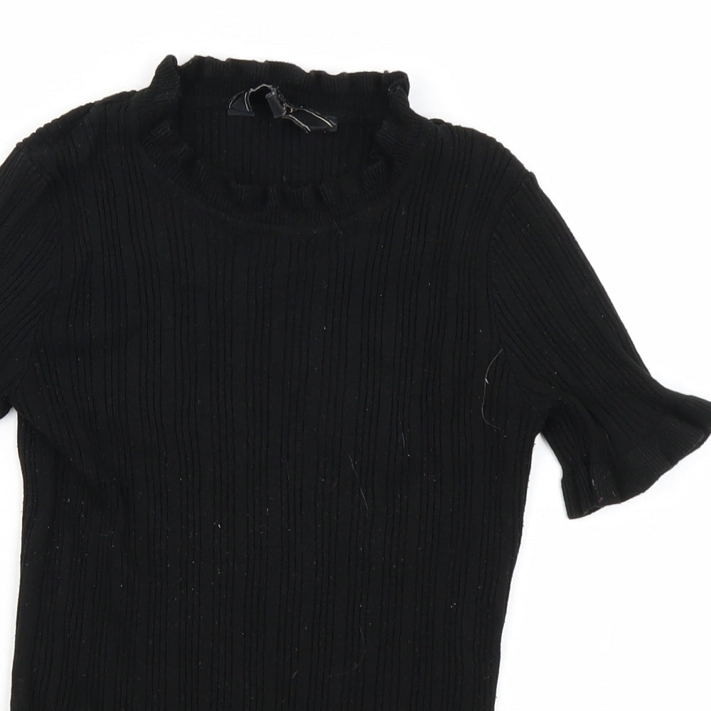 Lipsy Womens Black  Knit Basic T-Shirt Size 6  - Lettuce edging