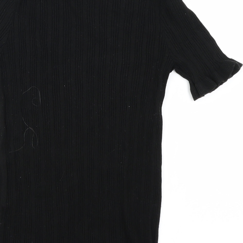 Lipsy Womens Black  Knit Basic T-Shirt Size 6  - Lettuce edging