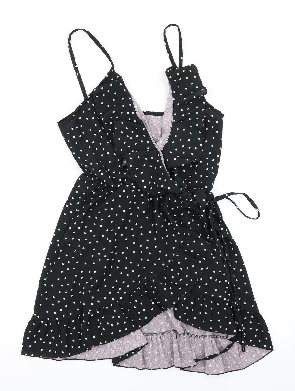 Boohoo Womens Black Polka Dot  Wrap Dress  Size 10