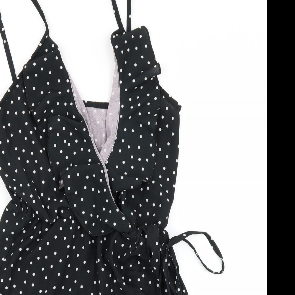 Boohoo Womens Black Polka Dot  Wrap Dress  Size 10