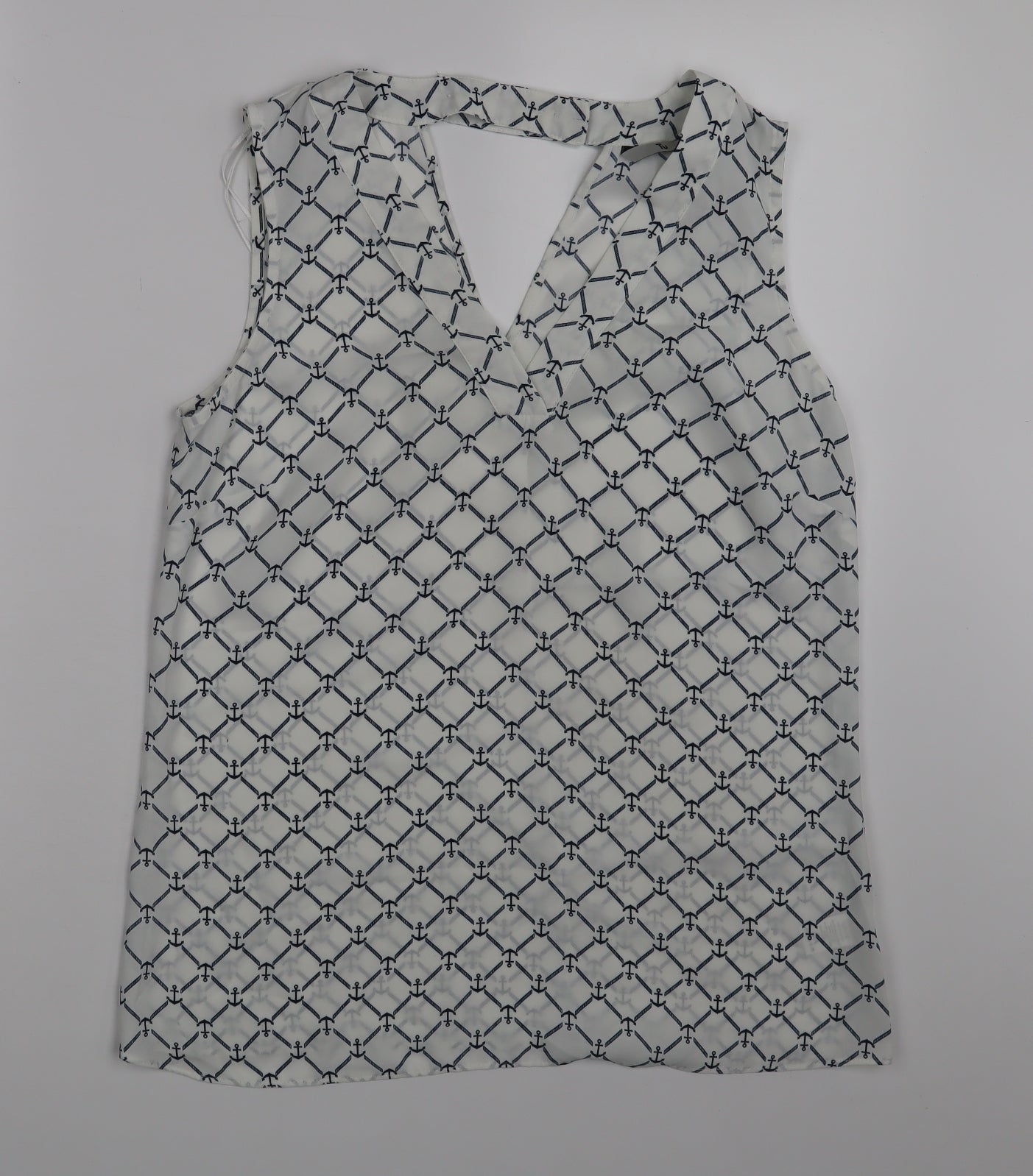 TU Womens White Geometric  Basic Blouse Size 10