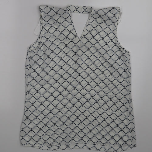 TU Womens White Geometric  Basic Blouse Size 10