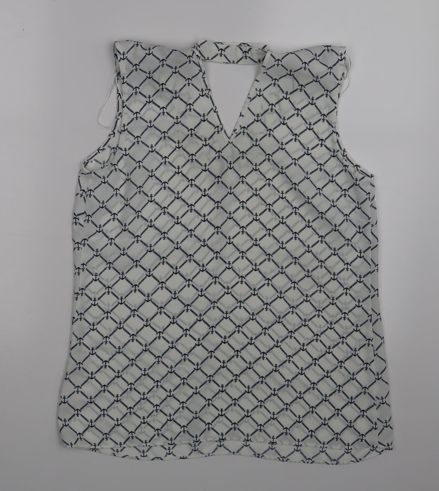 TU Womens White Geometric  Basic Blouse Size 10