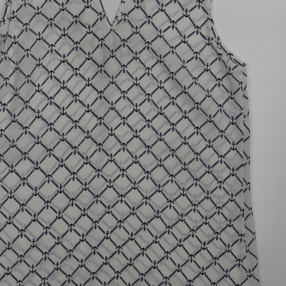 TU Womens White Geometric  Basic Blouse Size 10