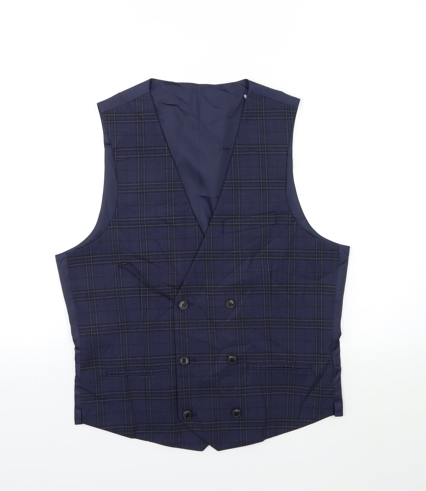 Marks and Spencer Mens Blue Check  Jacket Suit Waistcoat Size S