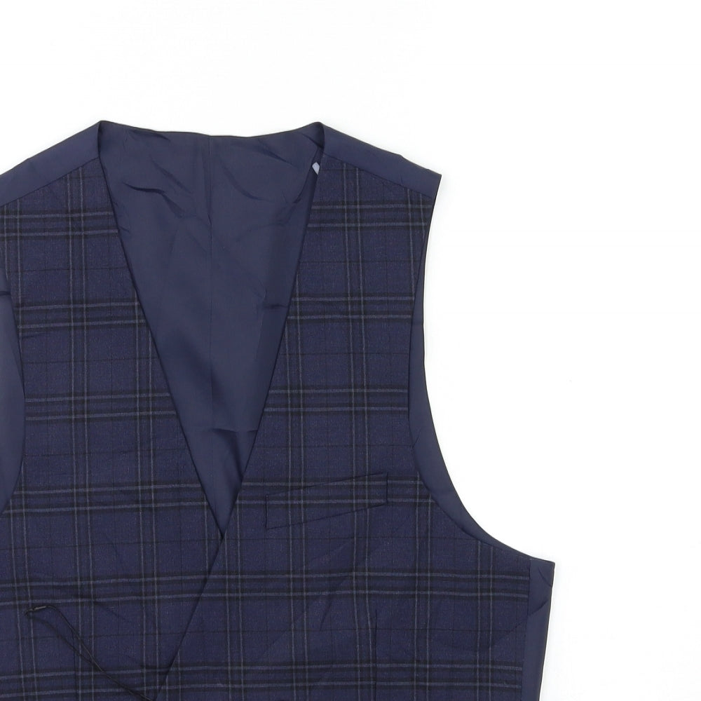 Marks and Spencer Mens Blue Check  Jacket Suit Waistcoat Size S