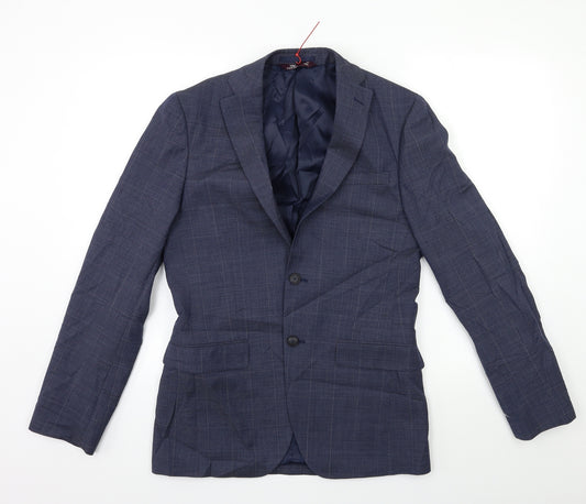 Front view of Marks & Spencer men’s blue check jacket suit jacket, size 36