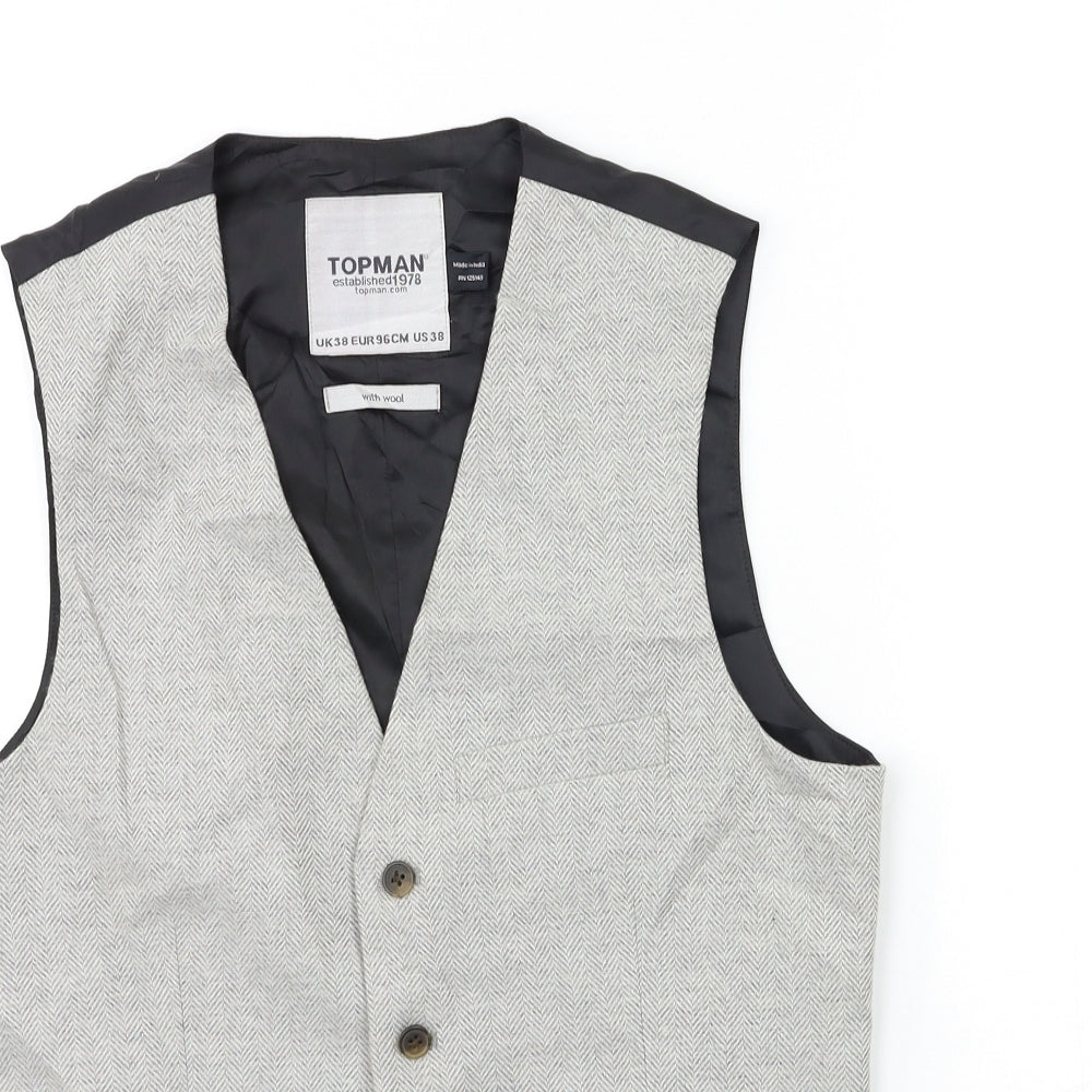 Topshop Mens Grey    Suit Waistcoat Size 38