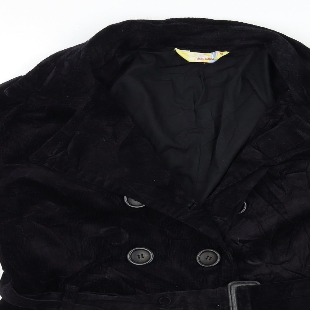 ALICE COLLINA Womens Black  Corduroy Overcoat Coat Size 12