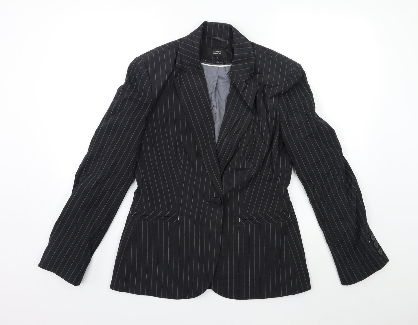 Marks and Spencer Womens Black Striped  Jacket Blazer Size 12