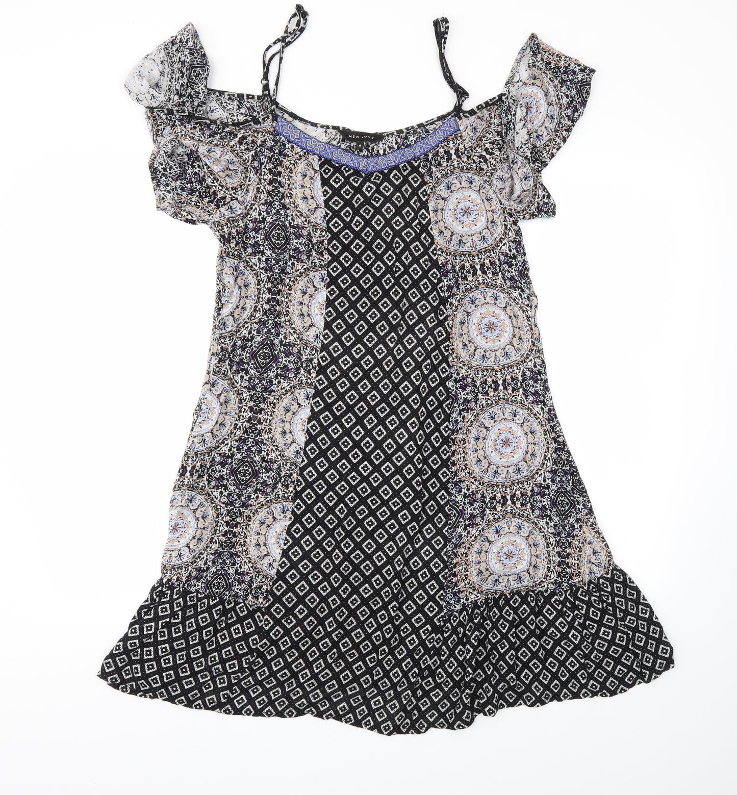 New Look Womens Black Argyle/Diamond  Fit & Flare  Size 10