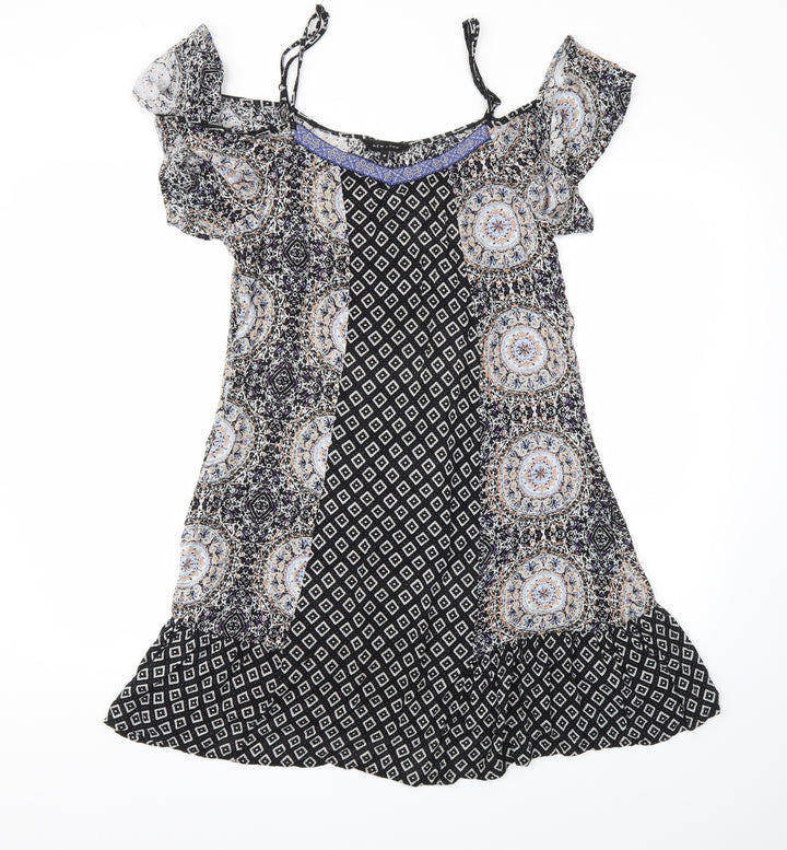 New Look Womens Black Argyle/Diamond  Fit & Flare  Size 10