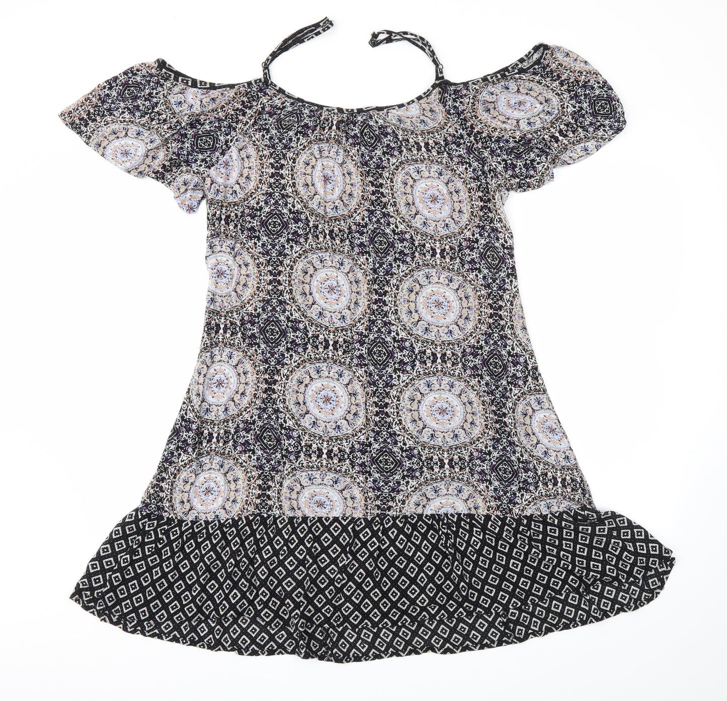 New Look Womens Black Argyle/Diamond  Fit & Flare  Size 10