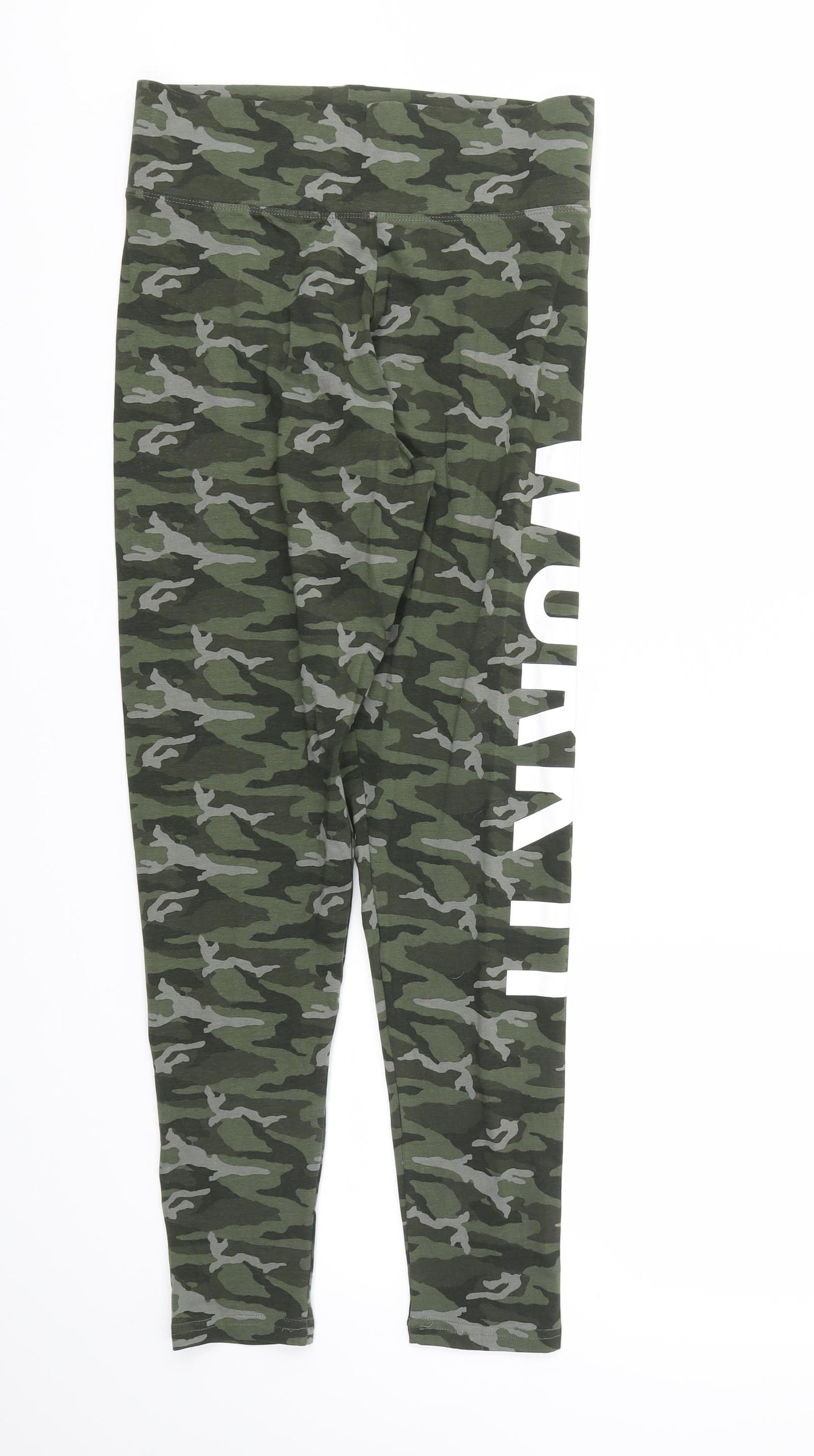 Golddigga Womens Green Camouflage  Capri Leggings Size 12 L25 in - Stretch waistband