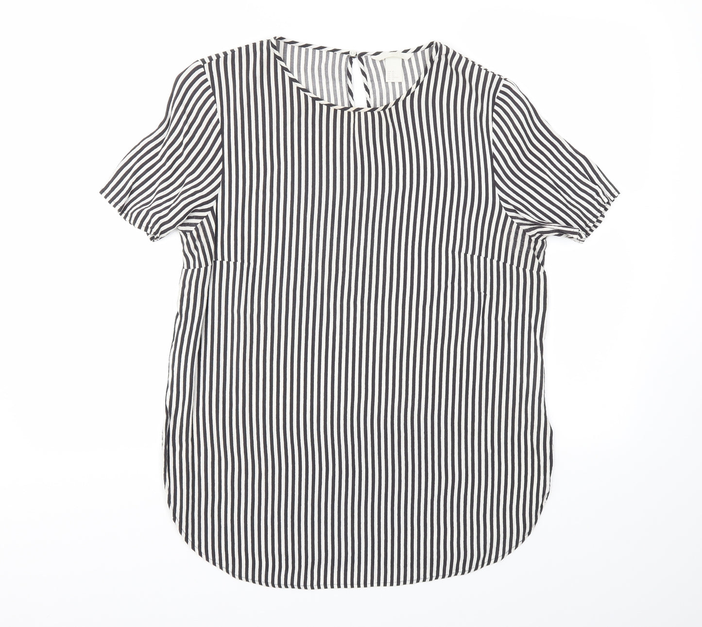 H&M Womens Black Striped  Basic T-Shirt Size 12