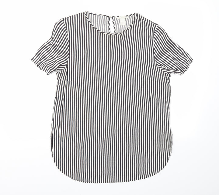 H&M Womens Black Striped  Basic T-Shirt Size 12