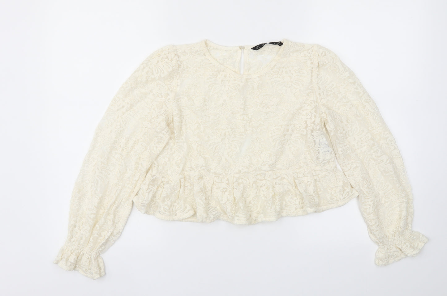 Zara Womens Ivory Floral  Basic T-Shirt Size M