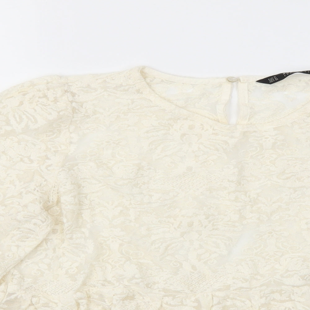 Zara Womens Ivory Floral  Basic T-Shirt Size M