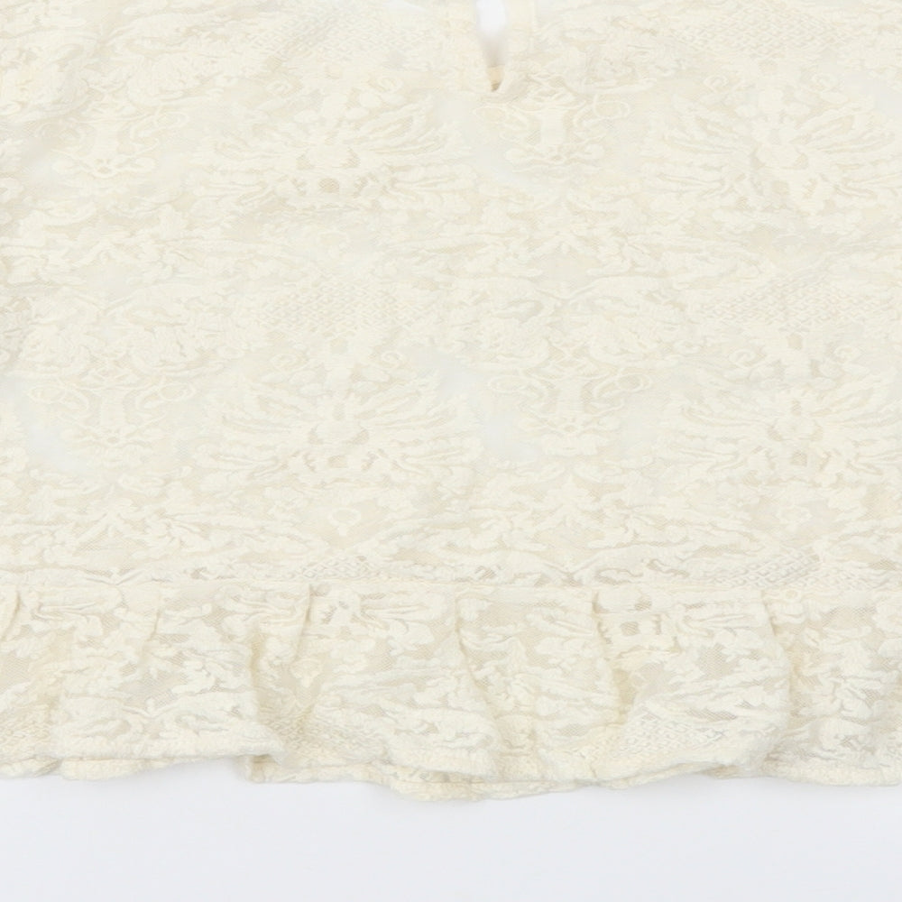 Zara Womens Ivory Floral  Basic T-Shirt Size M