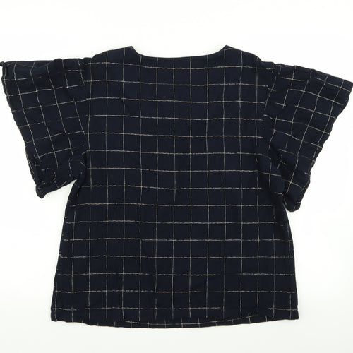M&S Womens Blue Check  Basic T-Shirt Size 10