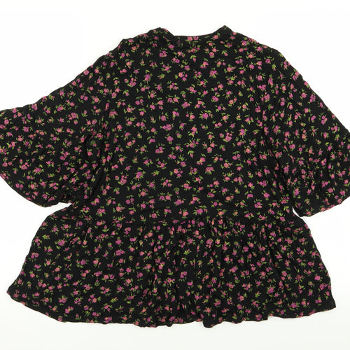 Boohoo Womens Black Floral  Basic T-Shirt Size 6